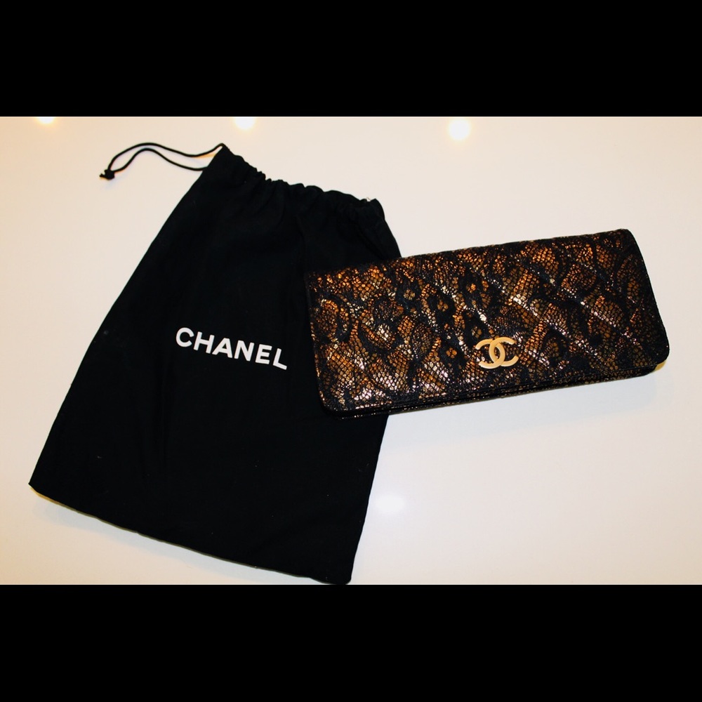Chanel Gold and Black Clutch